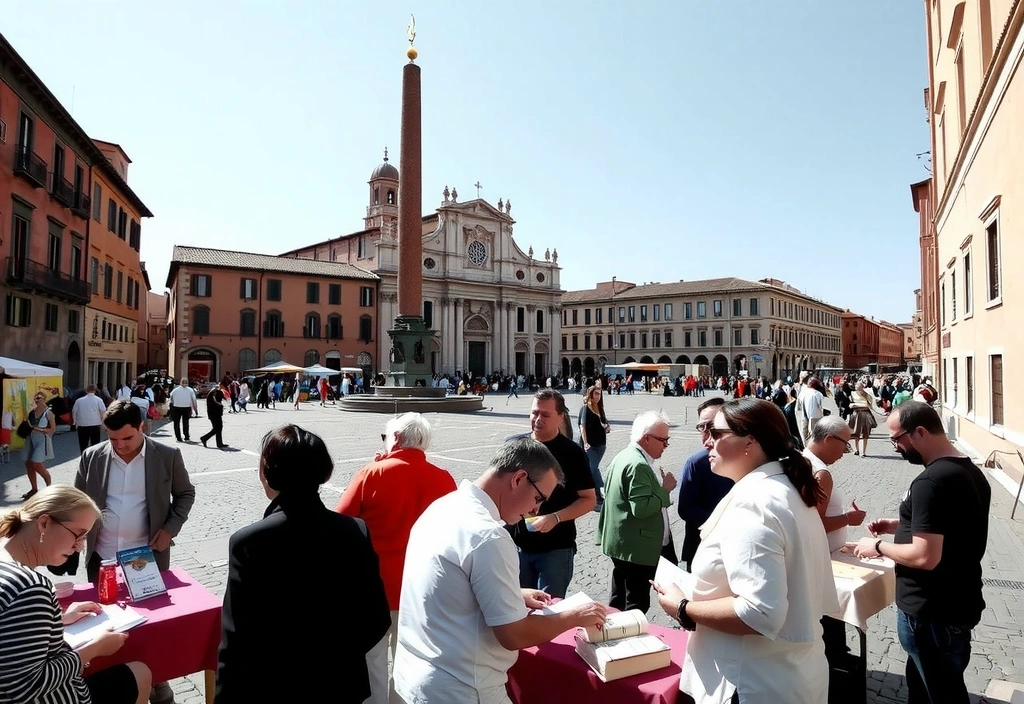 Manifestazione letteraria in una piazza italiana