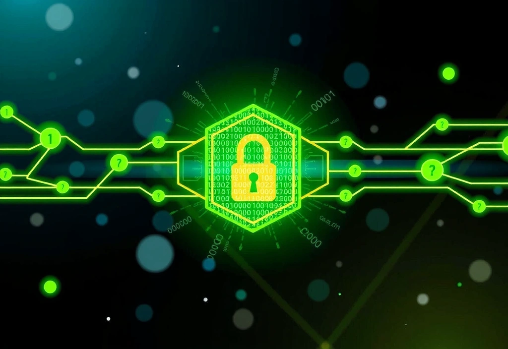 Rappresentazione astratta della sicurezza informatica con firewall e crittografia